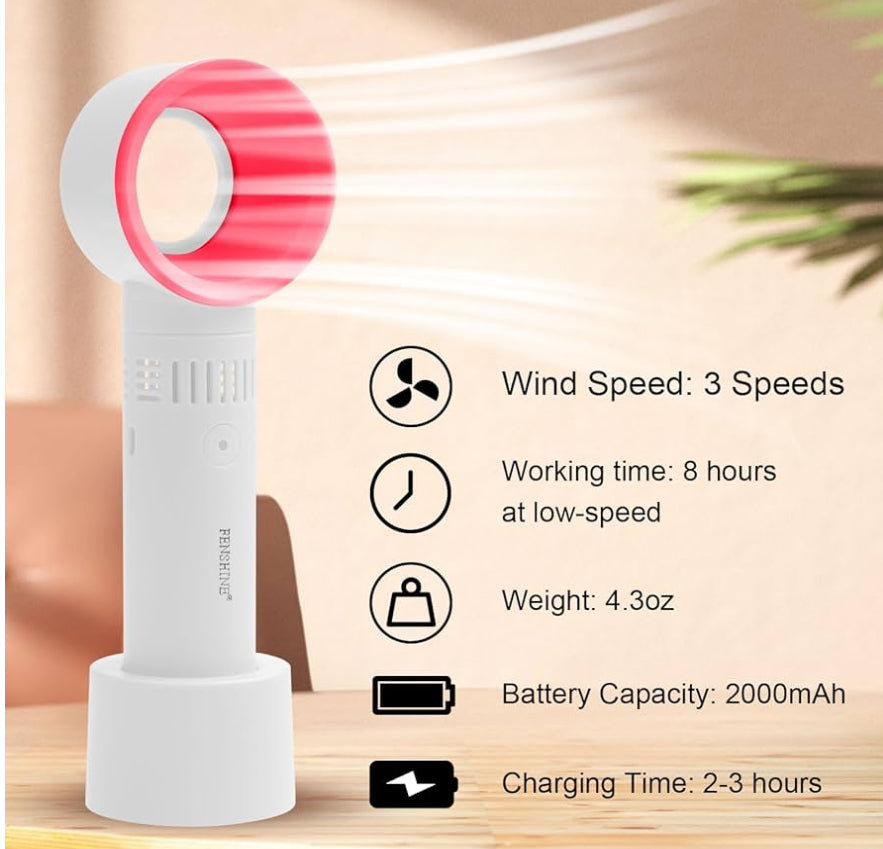 White Portable USB Rechargeable Mini Fan Eyelash Fan Dryer Bladeless Handheld for Eyelash Extension